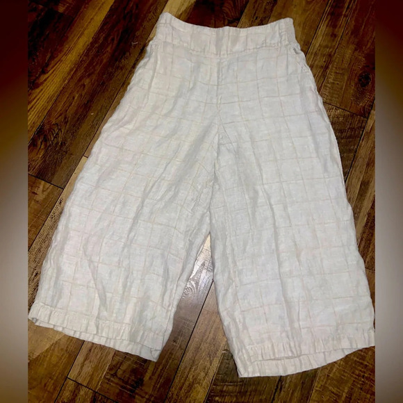 Masai Copenhagen L 100% linen check printed tan pants $200 - Picture 1 of 5